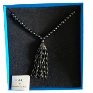 🆕 Kenneth Jay Lane Orange Tassel Necklace Palm Beach Party 34" Long Tassel 4.5”